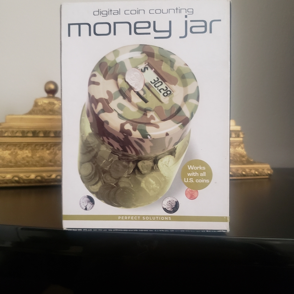 NEW! Perfect Solutions-Digital Coin Counting Money Jar- Camoufl…